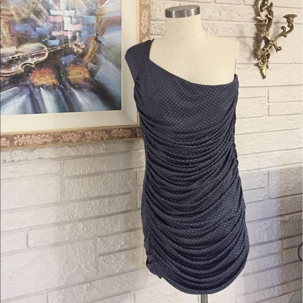 Dots One Shoulder Ruched Design Knit Dress